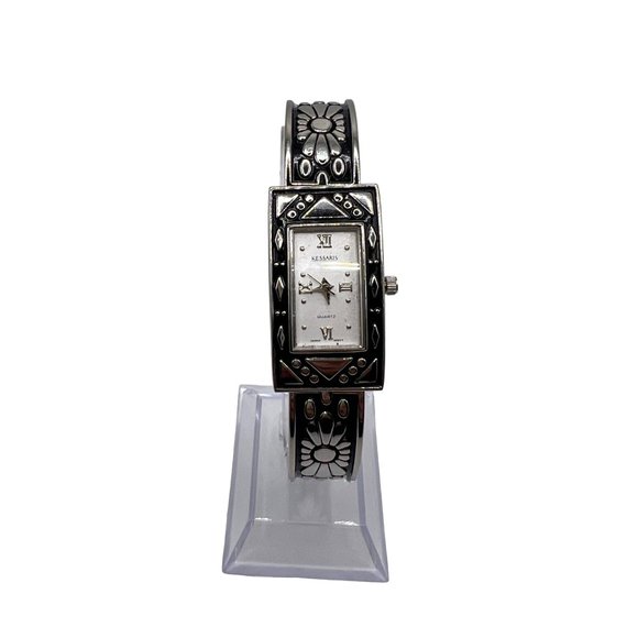 KESSARIS Analog Wristwatch Silver Toned Cuff Band Rectangular #A305-1 - Picture 3 of 8